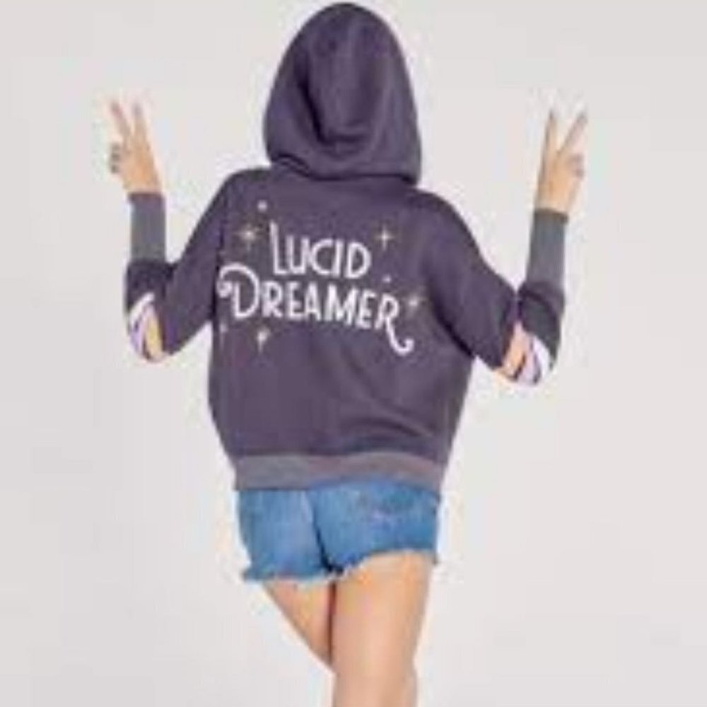 Wildfox Womens Lucid Dreamer Full Zip Front Theo Hoodie Gray Size‎ Medium NWT